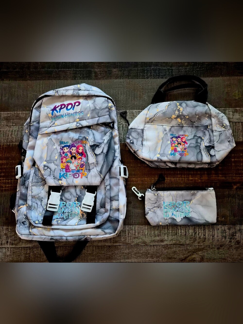 Back to School! K-Pop 3 Pc Backpack Set ~ Nice & Sturdy ~ GORGEOUS Graphics BNIP